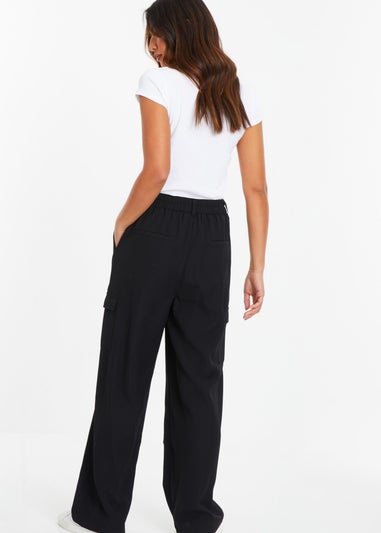 Quiz Black Wide Leg Cargo Trousers