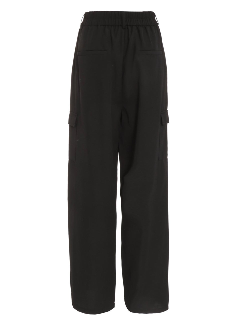 Quiz Black Wide Leg Cargo Trousers