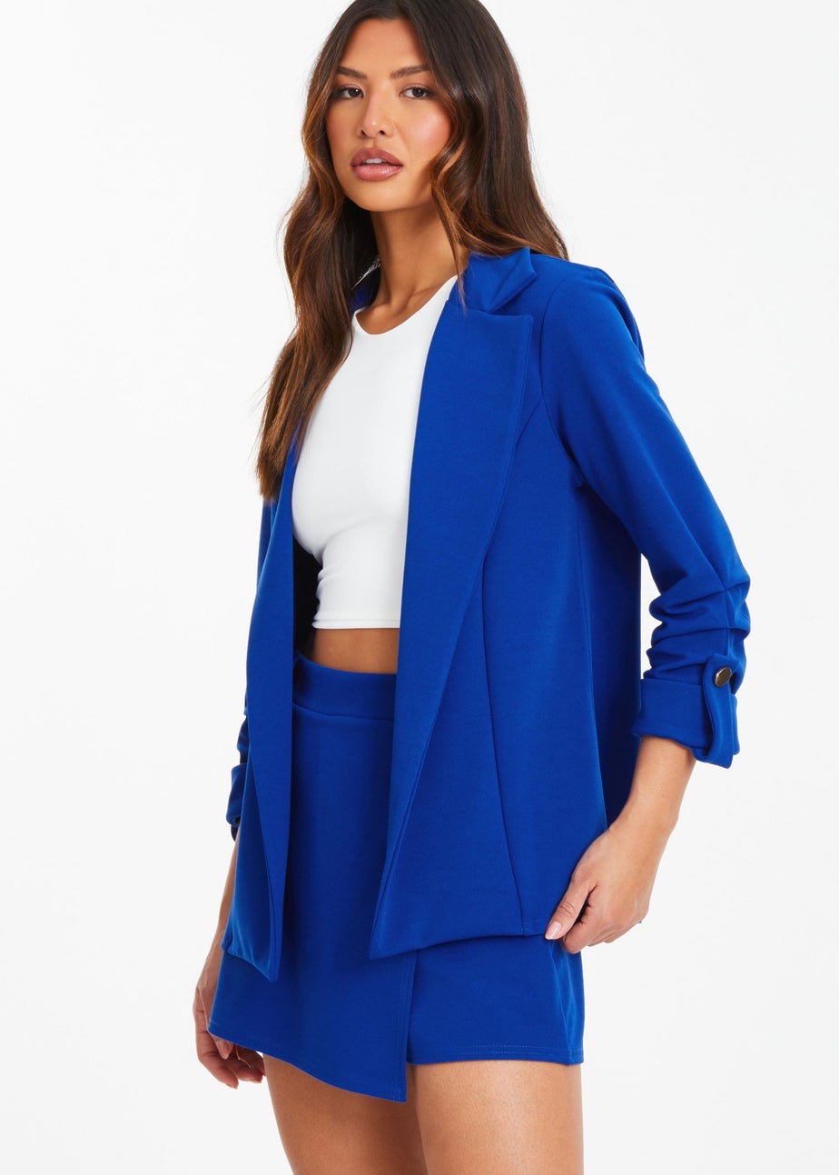 Quiz Blue Ruched Sleeve Tailored Blazer