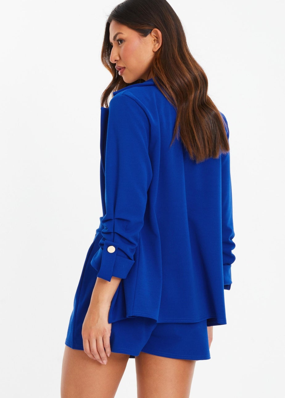 Quiz Blue Ruched Sleeve Tailored Blazer