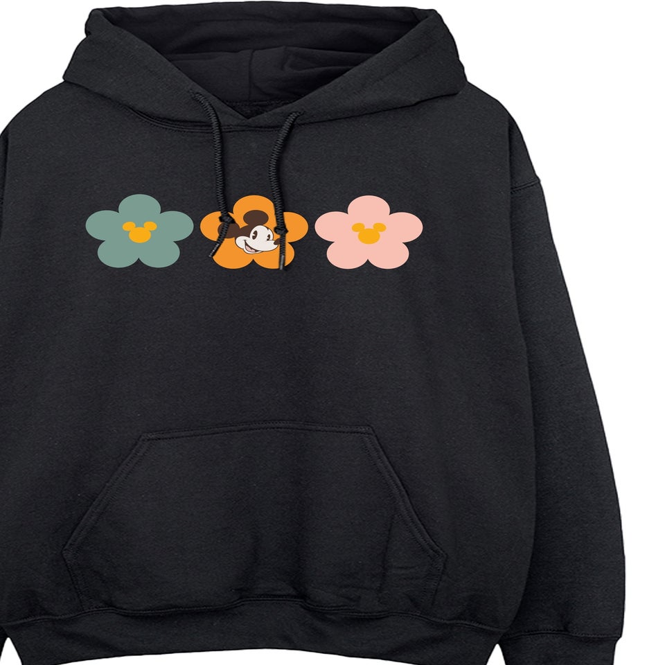 Disney Mickey Mouse Flowers Black Printed Hoodie
