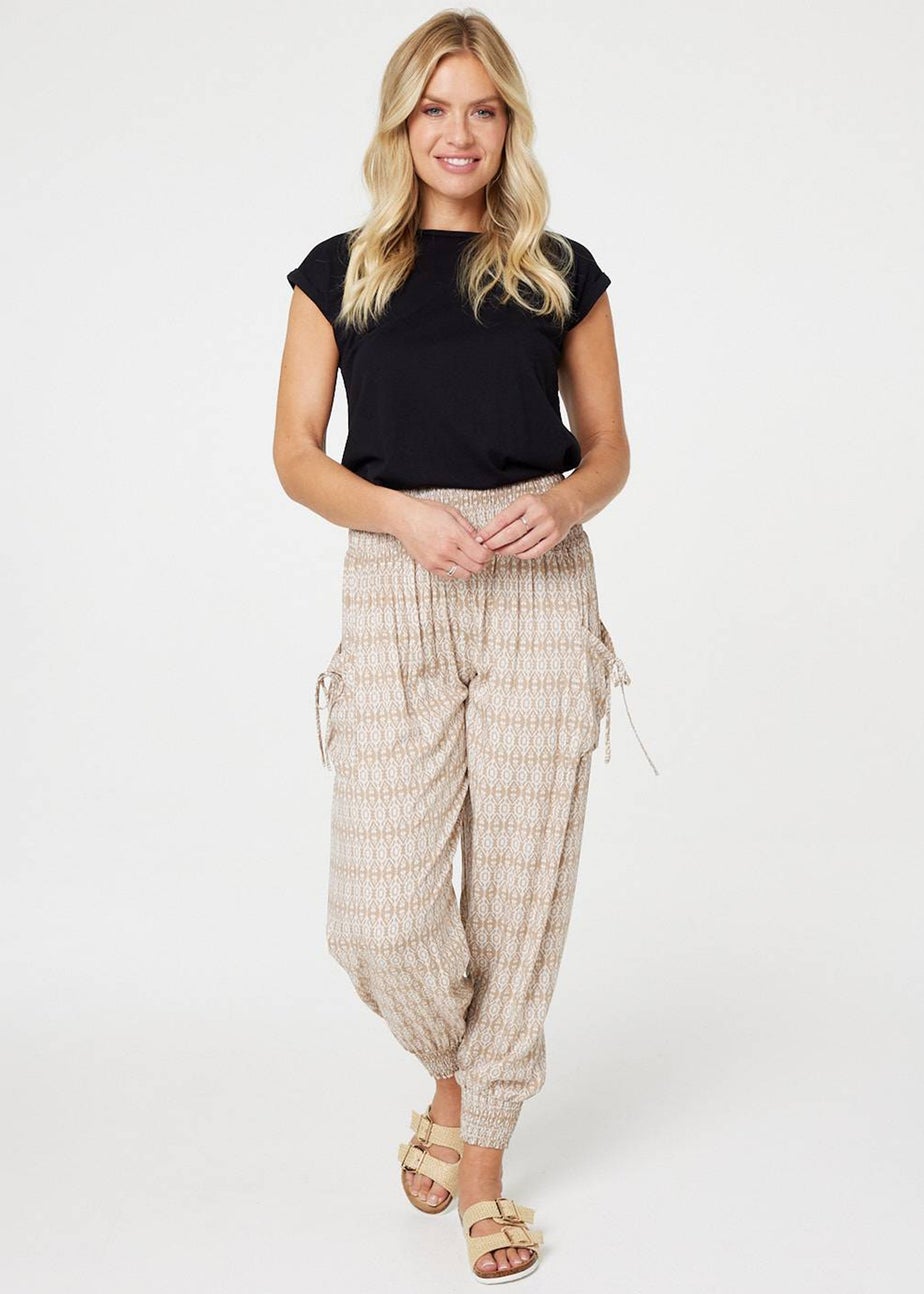 Izabel London Beige Printed Elasticated Harem Pants