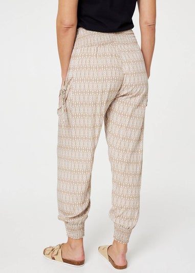 Izabel London Beige Printed Elasticated Harem Pants