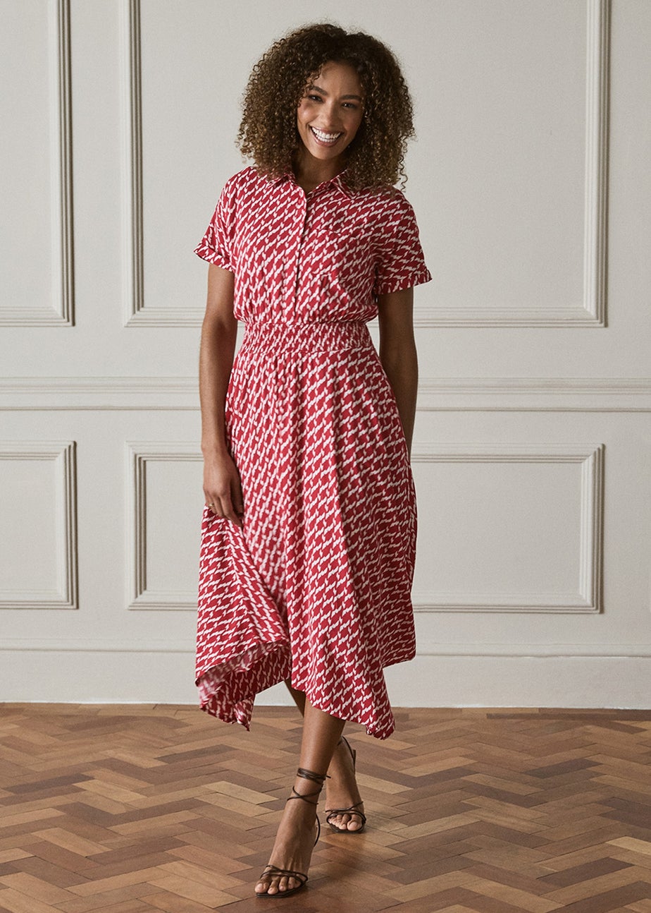 Izabel London Red Geo Print Hanky Hem Midi Dress