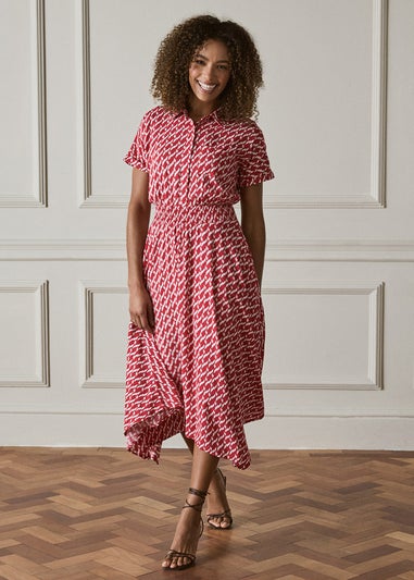 Izabel London Red Geo Print Hanky Hem Midi Dress