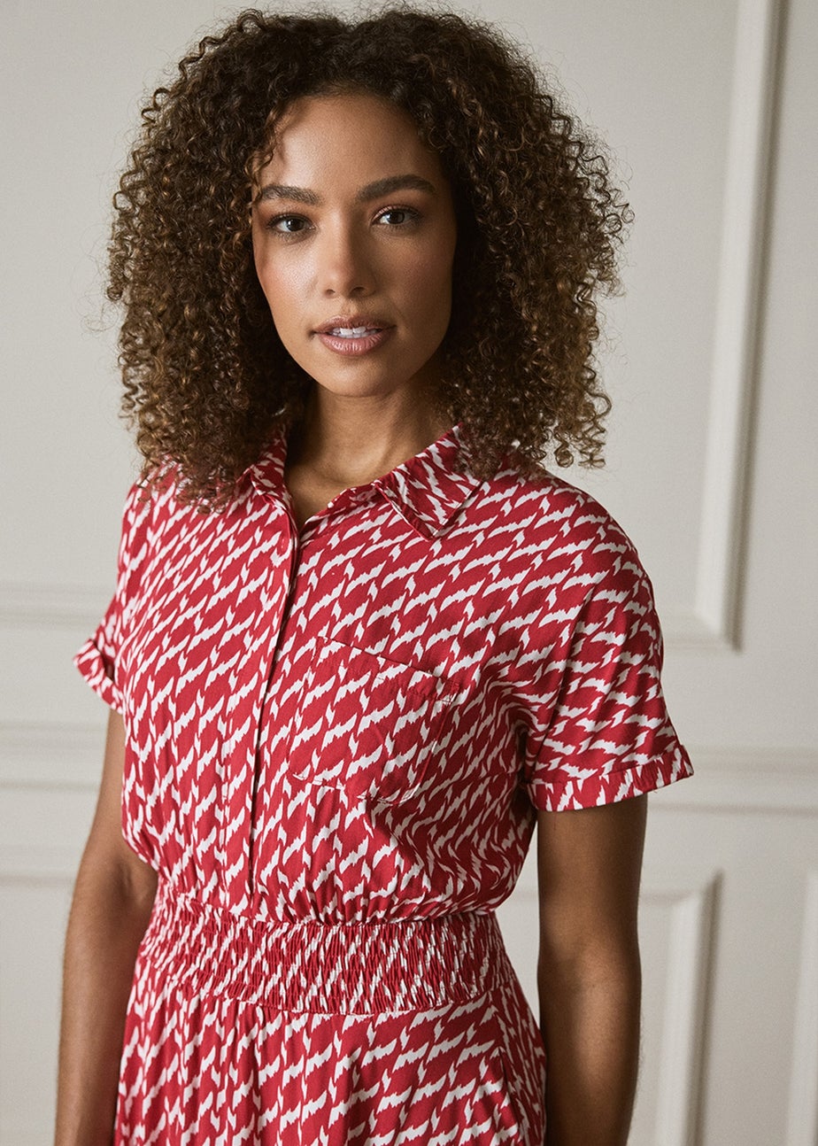 Izabel London Red Geo Print Hanky Hem Midi Dress