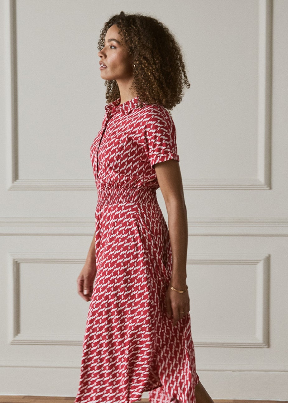 Izabel London Red Geo Print Hanky Hem Midi Dress