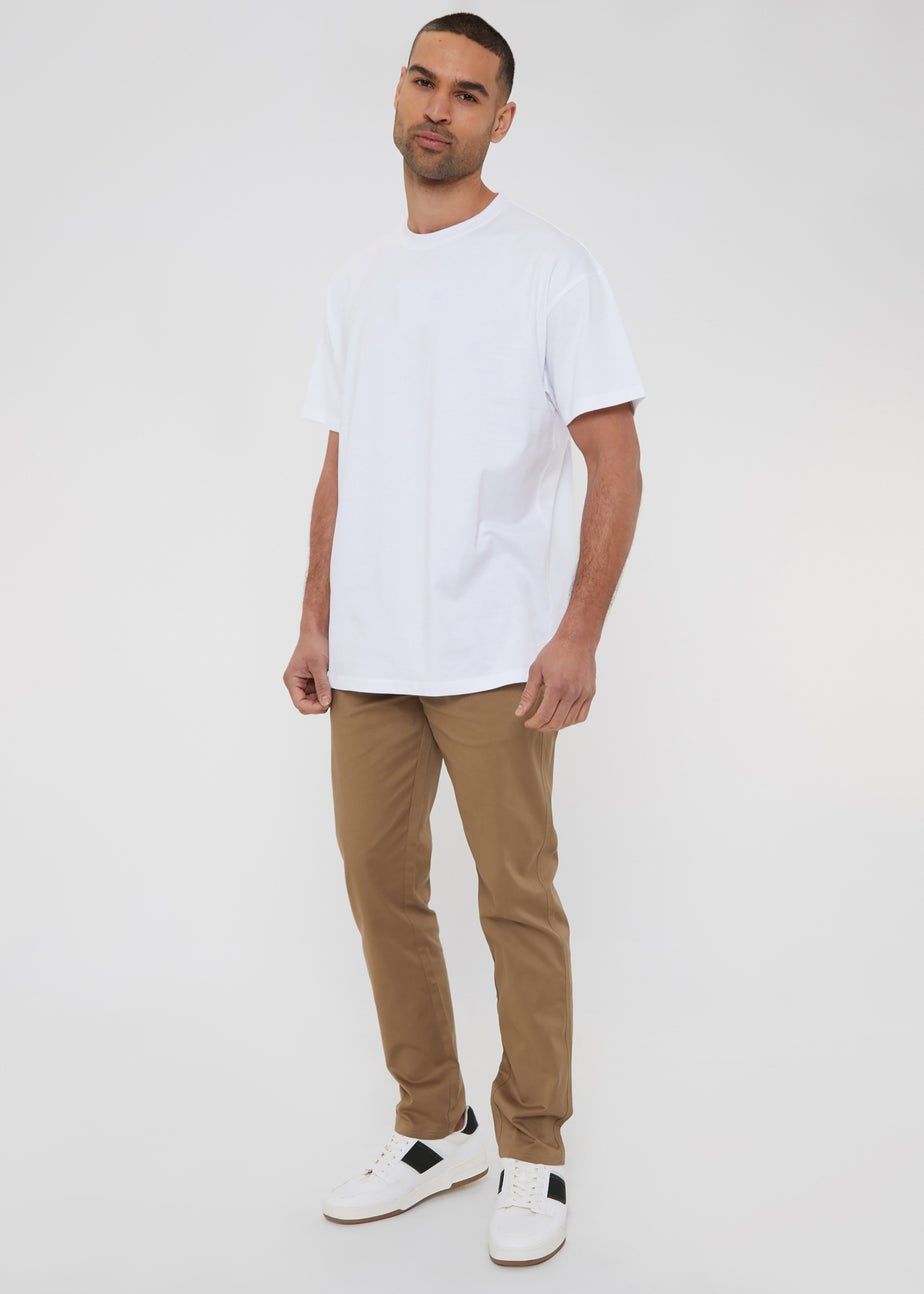 Threadbare Brown Cotton Regular Fit Chino Trousers with Stretch