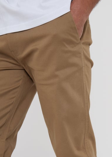 Threadbare Brown Cotton Regular Fit Chino Trousers with Stretch