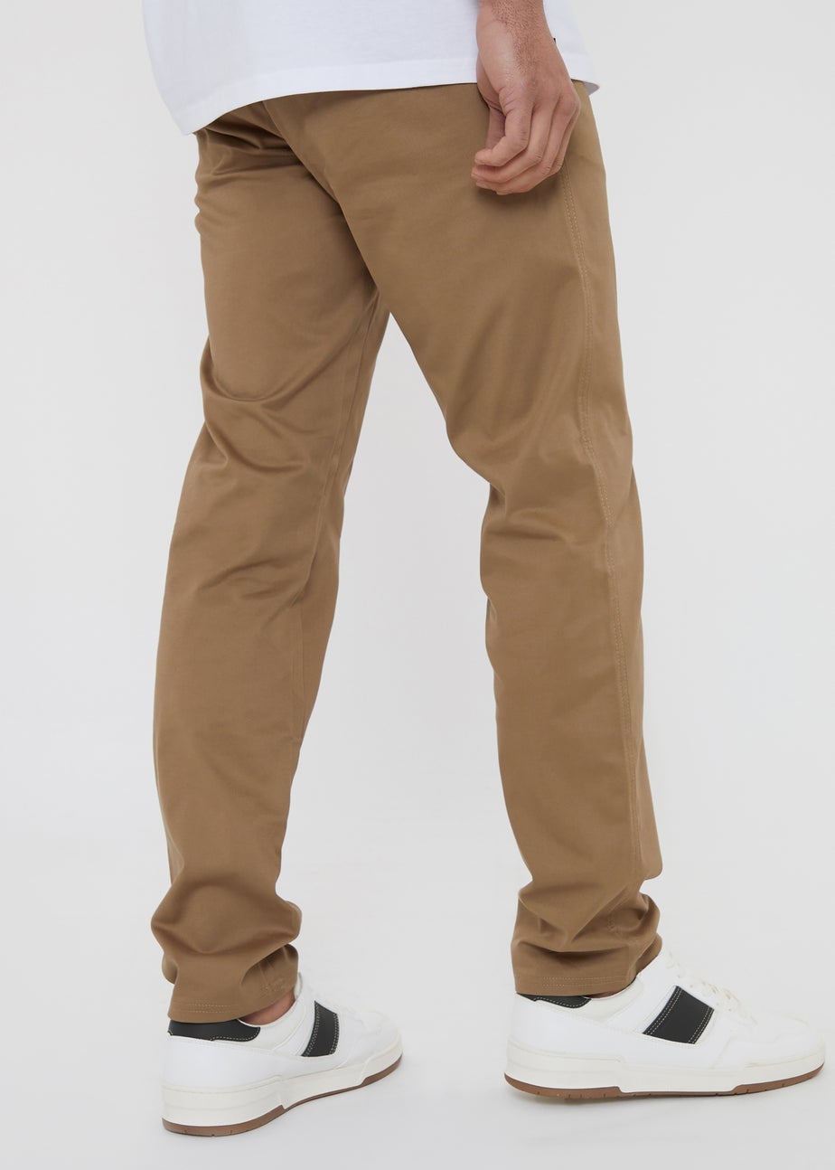 Threadbare Brown Cotton Regular Fit Chino Trousers with Stretch