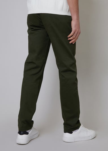 Threadbare Green Cotton Regular Fit Chino Trousers with Stretch