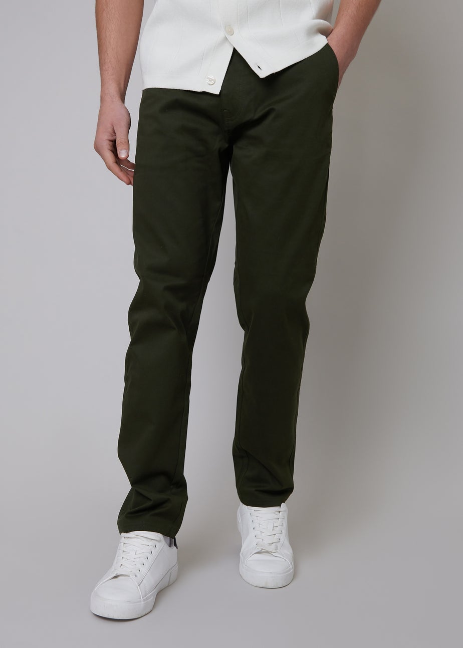 Threadbare Green Cotton Regular Fit Chino Trousers with Stretch