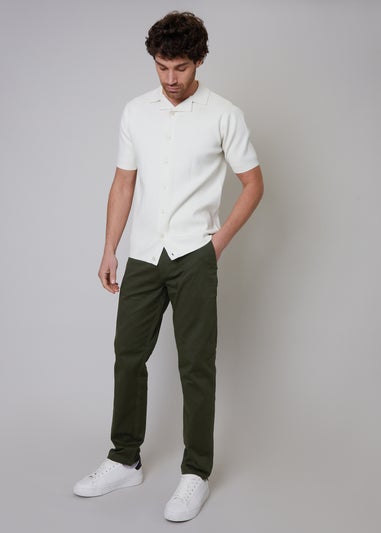Threadbare Green Cotton Regular Fit Chino Trousers with Stretch