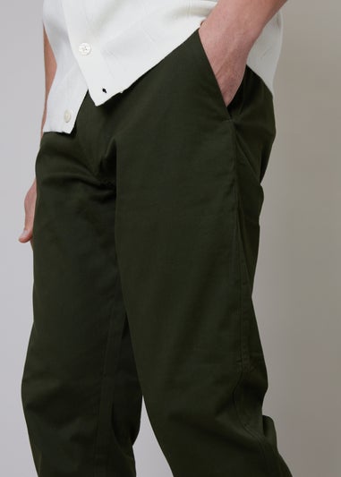 Threadbare Green Cotton Regular Fit Chino Trousers with Stretch