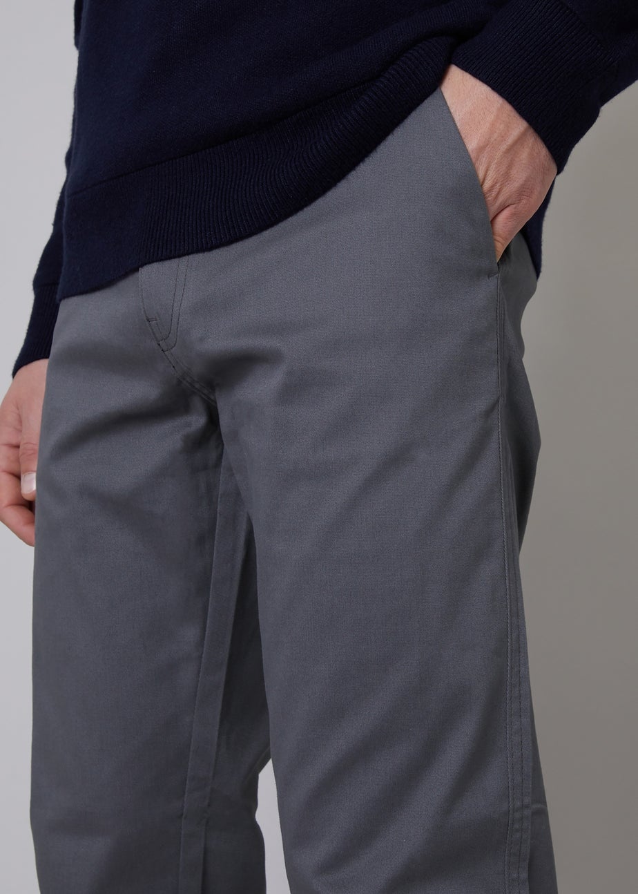 Threadbare Grey Cotton Regular Fit Chino Trousers with Stretch