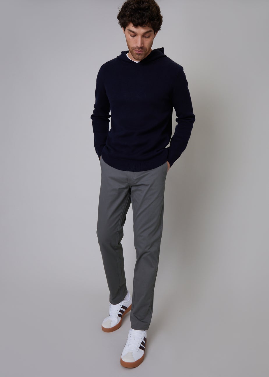 Threadbare Grey Cotton Regular Fit Chino Trousers with Stretch