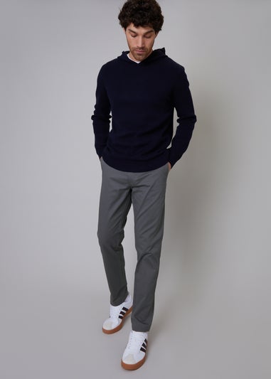 Threadbare Grey Cotton Regular Fit Chino Trousers with Stretch