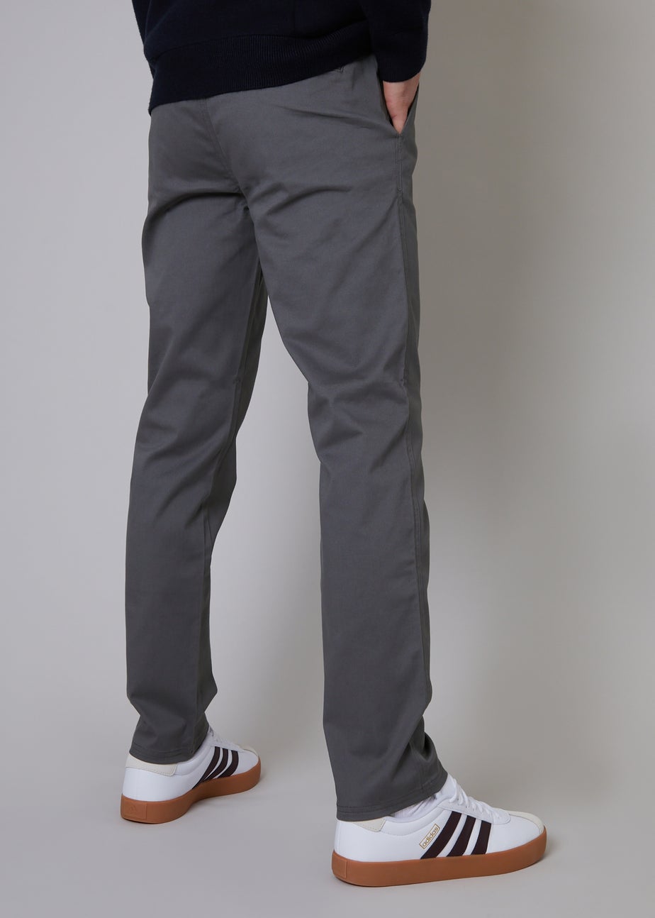 Threadbare Grey Cotton Regular Fit Chino Trousers with Stretch