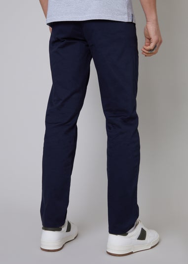 Threadbare Navy Cotton Regular Fit Chino Trousers with Stretch