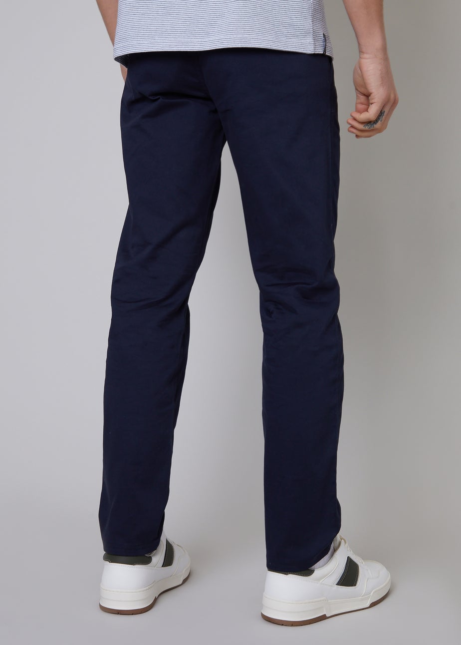 Threadbare Navy Cotton Regular Fit Chino Trousers with Stretch