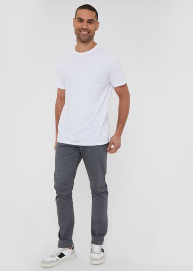 Threadbare Grey Cotton Slim Fit Chino Trousers With Stretch