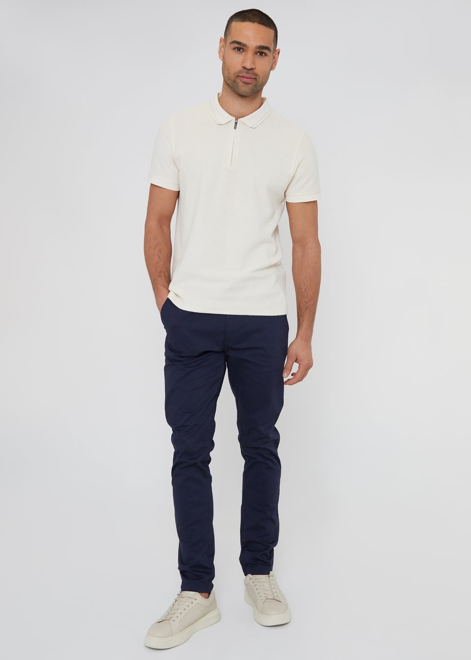 Threadbare Navy Cotton Slim Fit Chino Trousers With Stretch