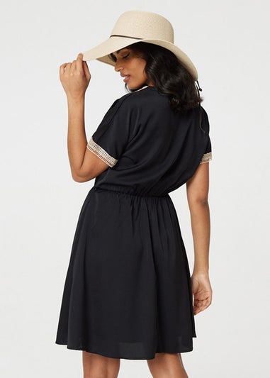 Izabel London Black Lace Tassel Waist Tie Short Dress