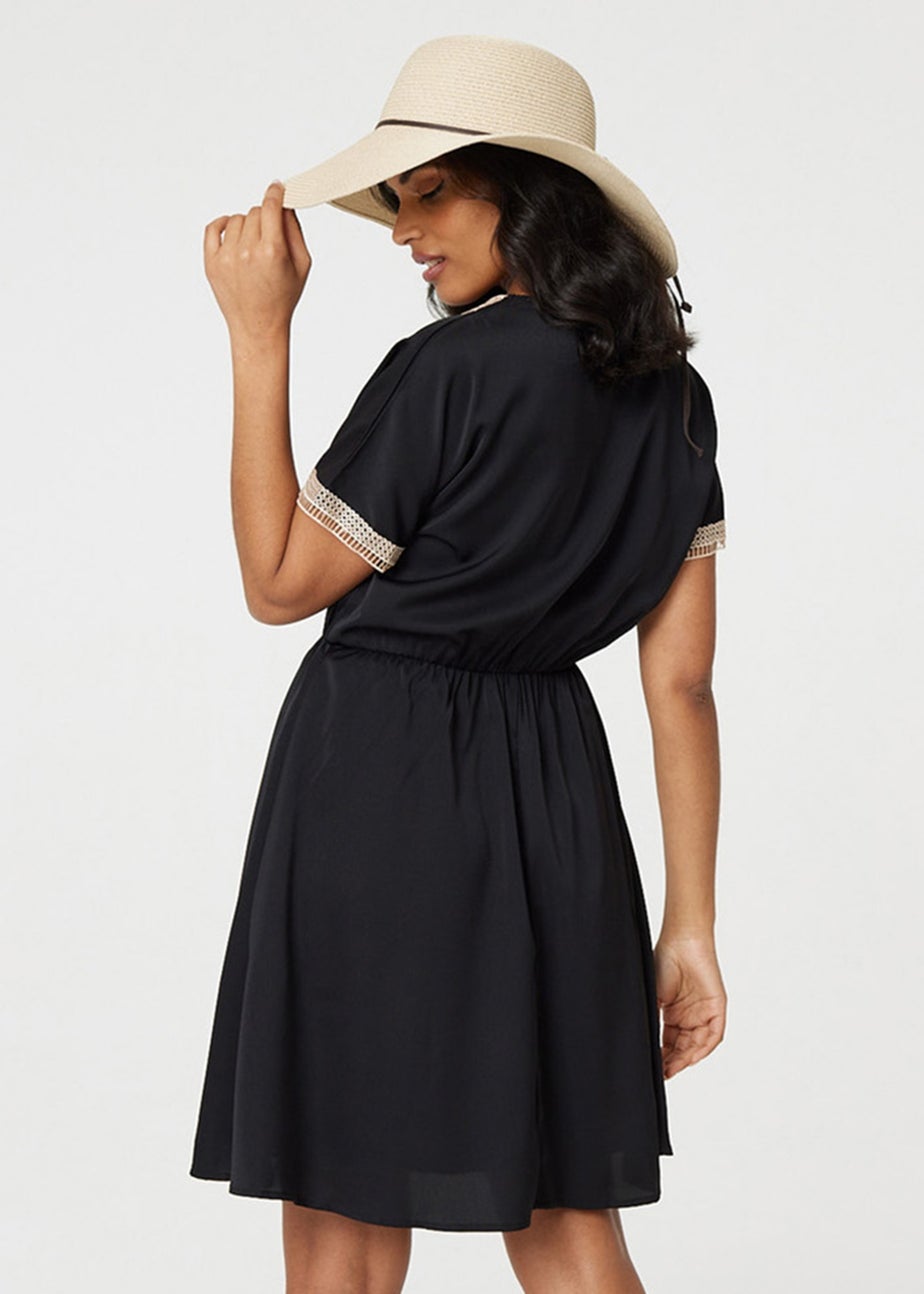 Izabel London Black Lace Tassel Waist Tie Short Dress