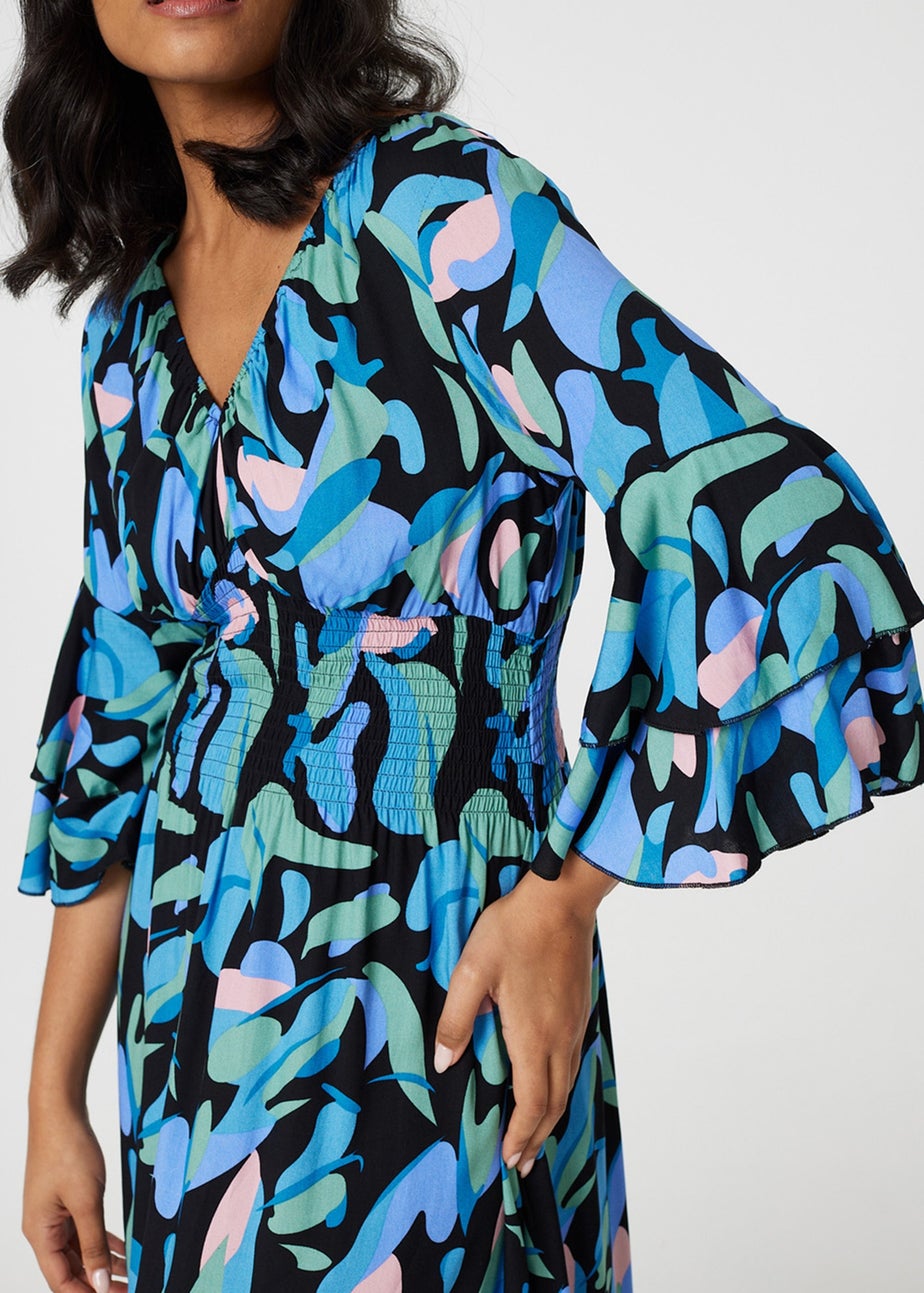 Izabel London Blue Printed Ruffle Hem Empire Maxi Dress