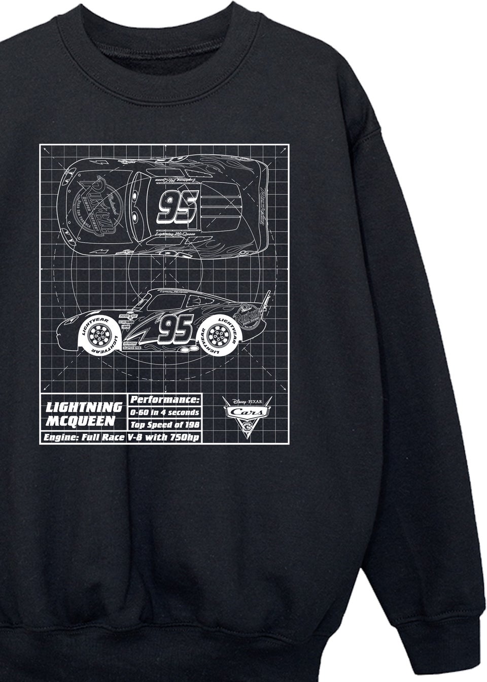 Cars Kids Black Lightning McQueen Blueprint Sweatshirt (3-13 yrs)