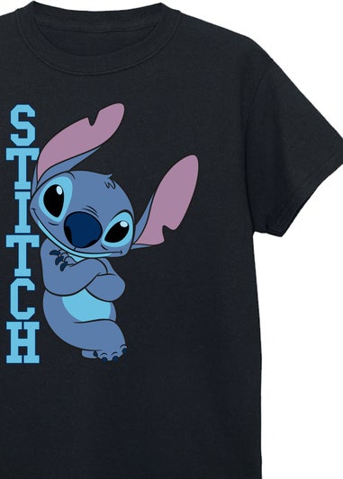 Disney Stitch Posing Girls Black Printed T-Shirt (3-13yrs)