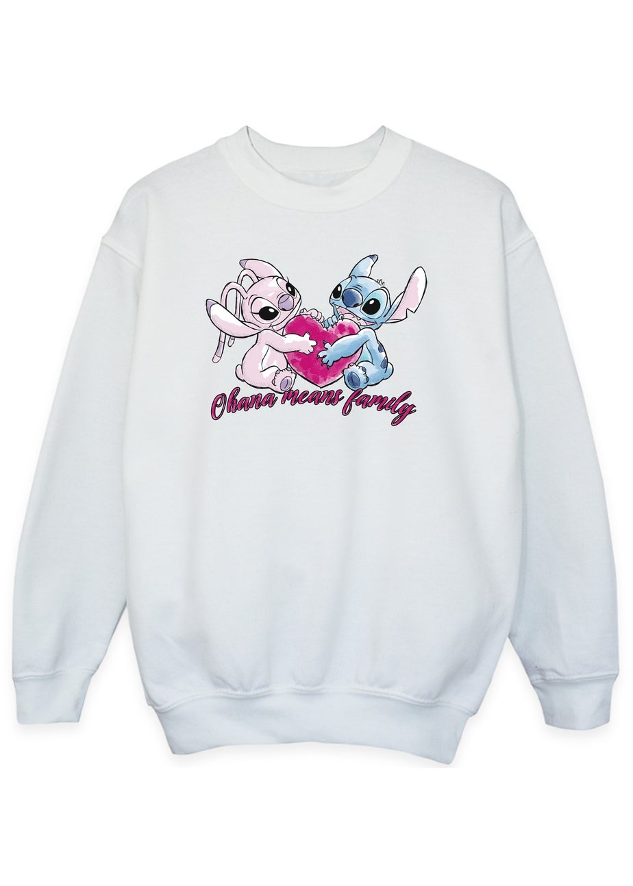 Disney Stitch Ohana Heart With Angel Girls White Printed Sweatshirt (3-13 yrs)