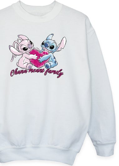 Disney Stitch Ohana Heart With Angel Girls White Printed Sweatshirt (3-13 yrs)