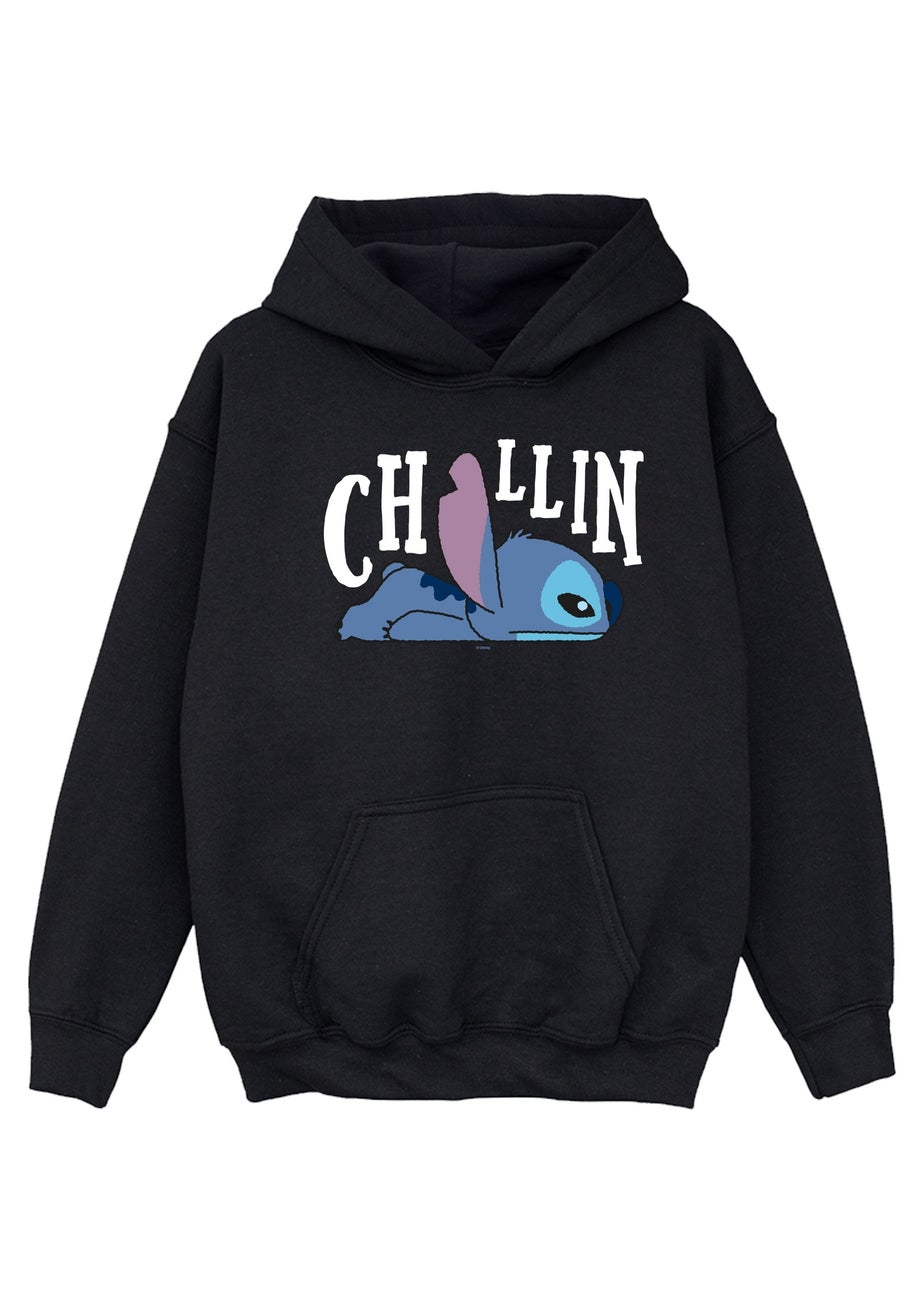 Disney Stitch Chillin Girls Black Printed Hoodie(3-13 yrs)