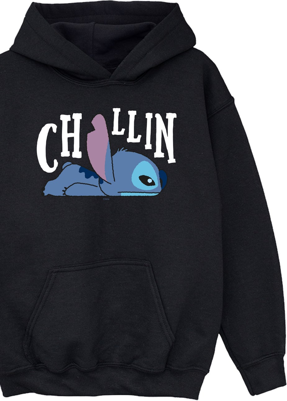 Disney Stitch Chillin Girls Black Printed Hoodie(3-13 yrs)