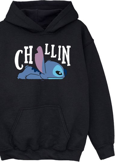 Disney Stitch Chillin Girls Black Printed Hoodie(3-13 yrs)