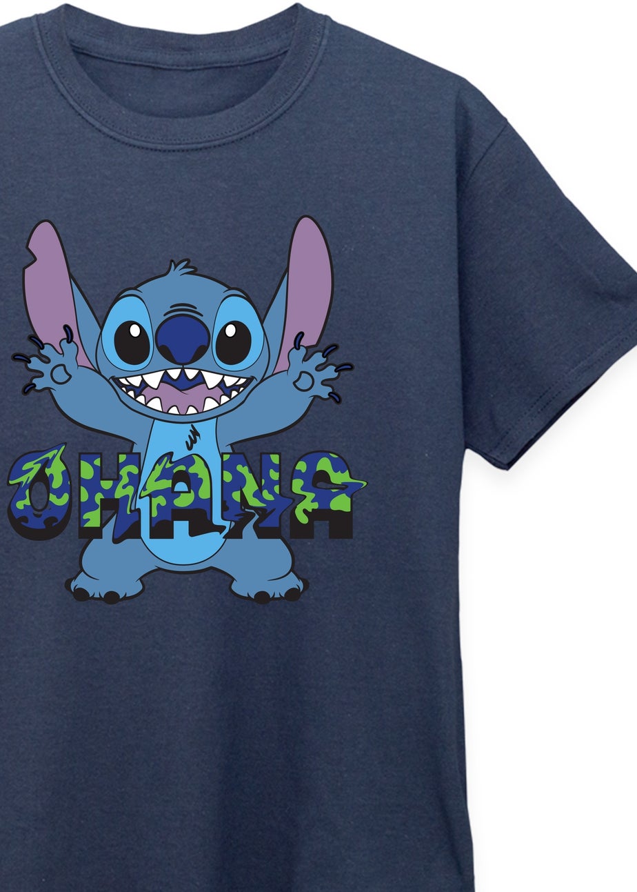 Disney Stitch Ohana Blue Glitch Boys Navy Printed T-Shirt(3-13 yrs)