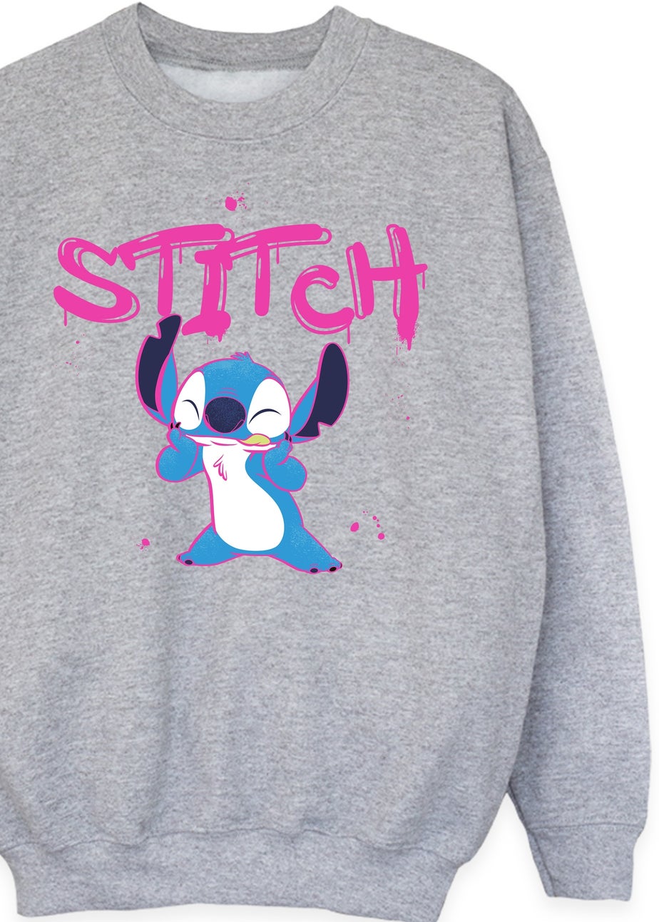 Disney Stitch Graffiti Girls Heather Grey Printed Sweatshirt(3-13 yrs)