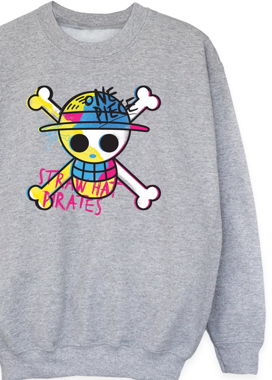 One Piece Kids Grey Straw Hat Pirate Sweatshirt (3-13 yrs)