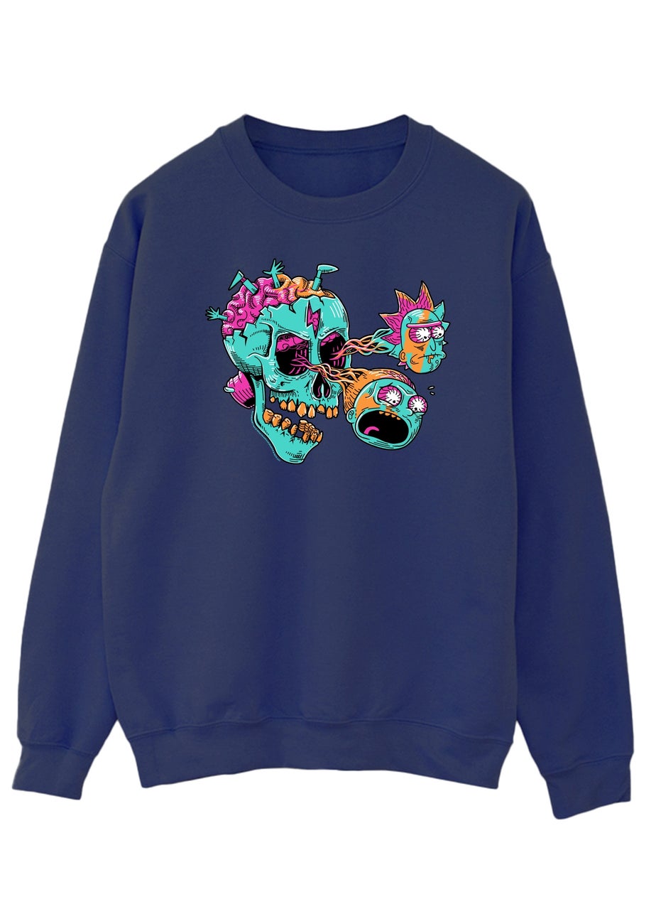 Cartoon Network Rick & Morty Eyeball Skull Navy Printed Sweatshirt