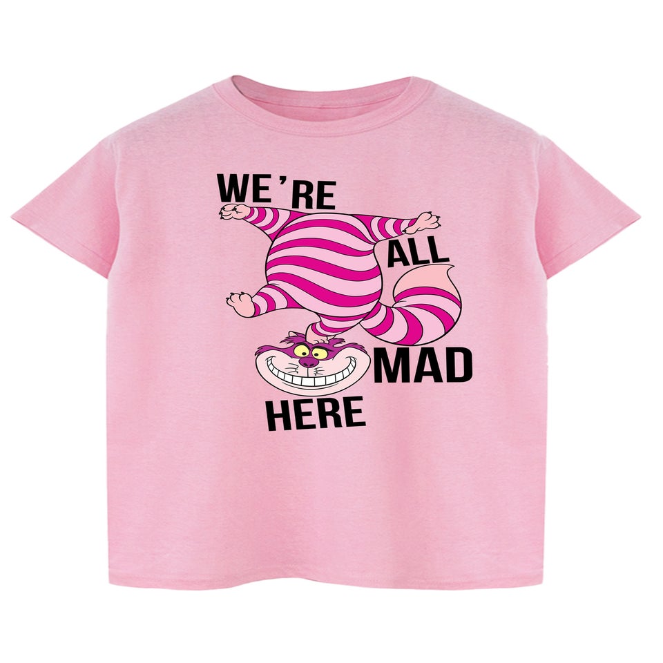 Disney Alice In Wonderland All Mad Here Baby Pink Printed Boyfriend Fit T-Shirt