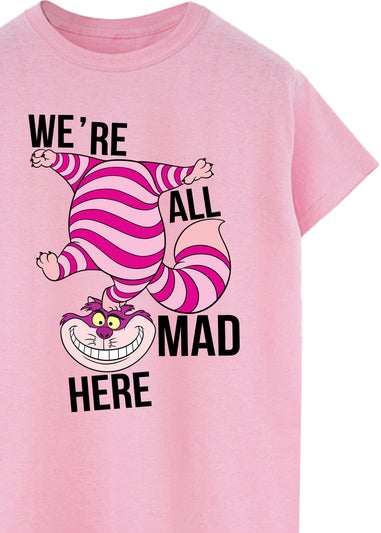 Disney Alice In Wonderland All Mad Here Baby Pink Printed Boyfriend Fit T-Shirt
