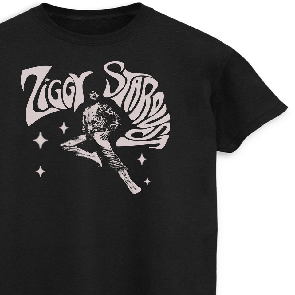 David Bowie Ziggy Pose Women Black Graphic Boyfriend Fit Music T-Shirt