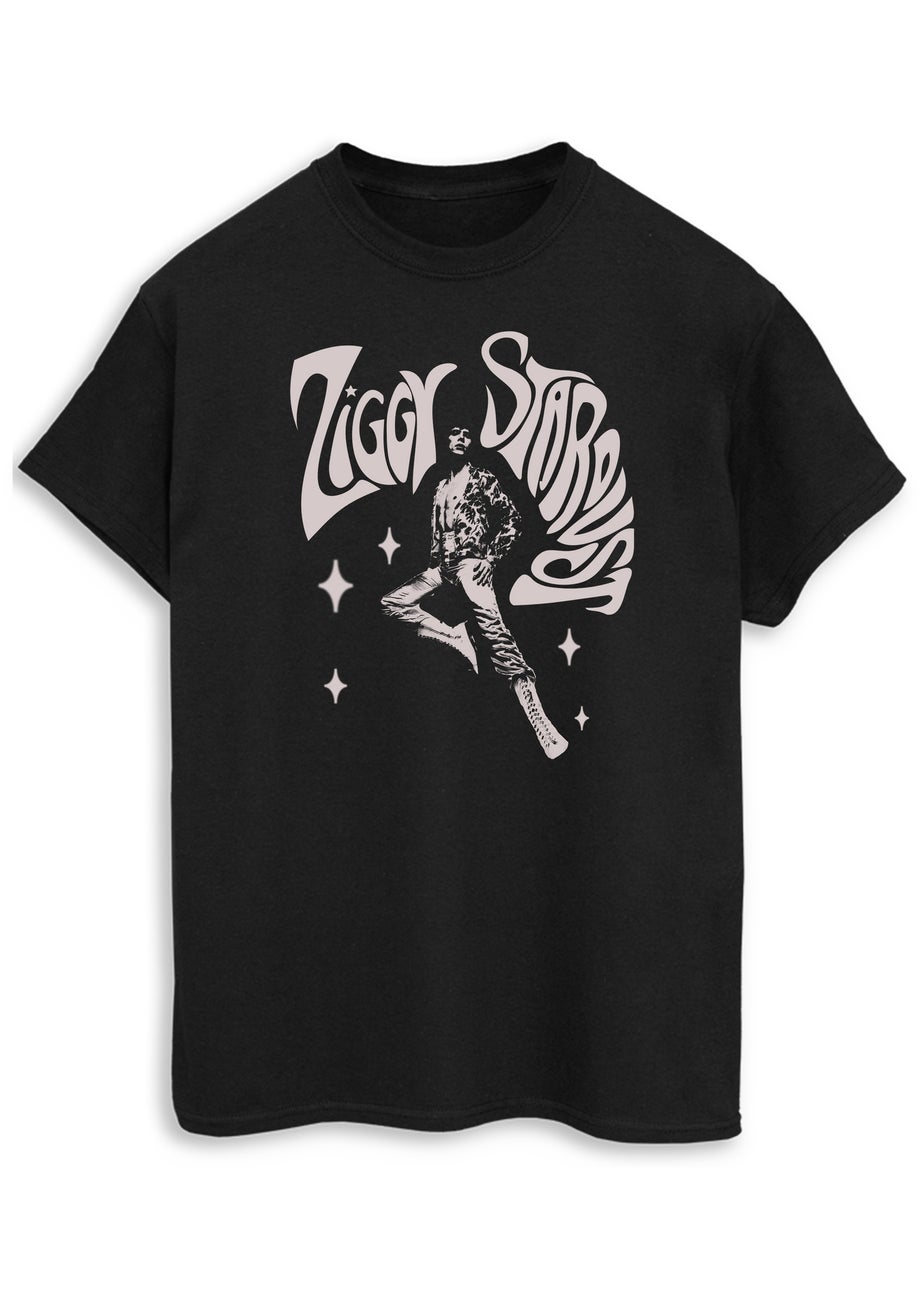 David Bowie Ziggy Pose Women Black Graphic Boyfriend Fit Music T-Shirt