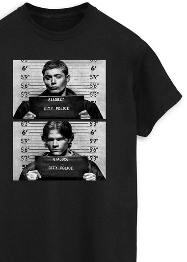 Supernatural Winchester Mugshots Women Black Graphic Boyfriend Fit T-Shirt