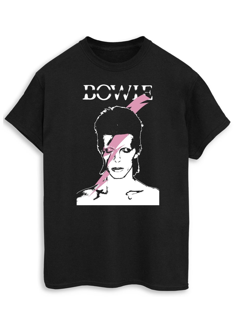 David Bowie Pink Flash Women Black Graphic Boyfriend Fit Music T-Shirt