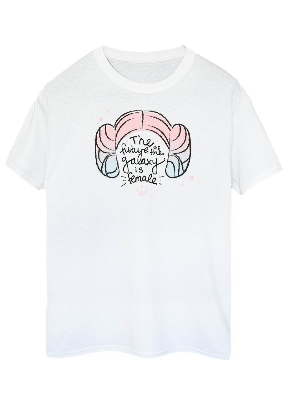 Star Wars Princess Leia Future Of Galaxy Women White Graphic Boyfriend Fit T-Shirt