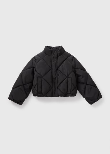 Girls Showerproof Black Short Padded Coat (7-15yrs)