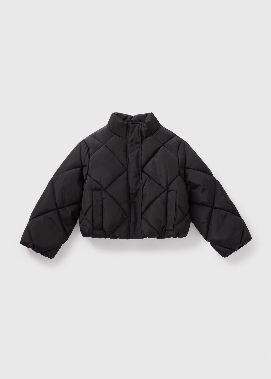 Girls Showerproof Black Short Padded Coat (7-15yrs)