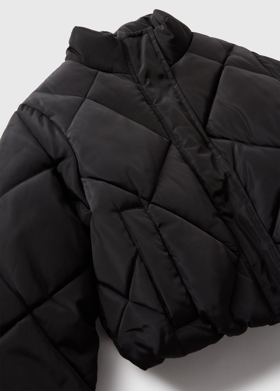 Girls Showerproof Black Short Padded Coat (7-15yrs)